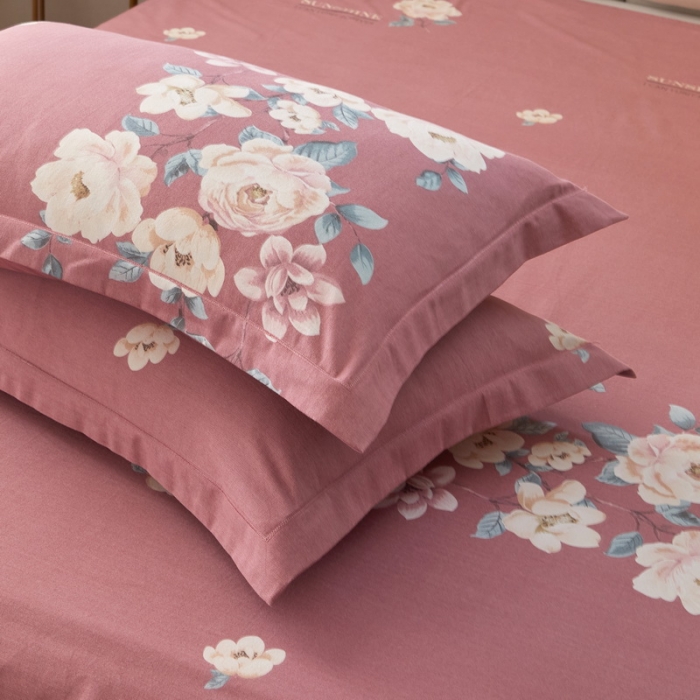 91家纺网 家纺一手货源 找家纺 金纱玉纺 2022新款全棉印花加厚磨毛四件套 漫瑶-豆沙