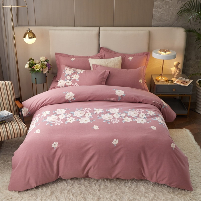 91家纺网 家纺一手货源 找家纺 金纱玉纺 2022新款全棉印花加厚磨毛四件套 漫瑶-豆沙