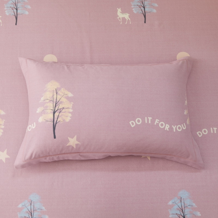 91家纺网 家纺一手货源 找家纺 金纱玉纺 2022新款全棉印花加厚磨毛四件套 麋鹿森林-豆沙