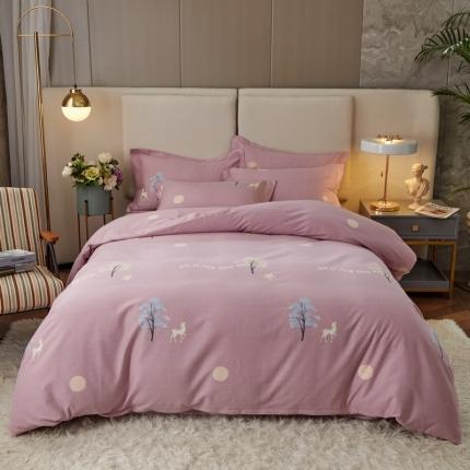 金纱玉纺 2022新款全棉印花加厚磨毛四件套 麋鹿森林-豆沙