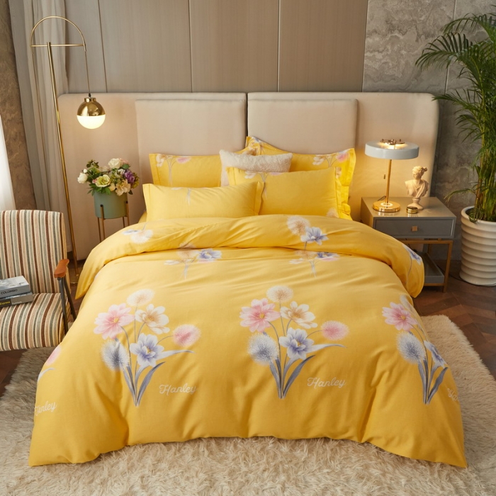 91家纺网 家纺一手货源 找家纺 金纱玉纺 2022新款全棉印花加厚磨毛四件套 暮云间-黄