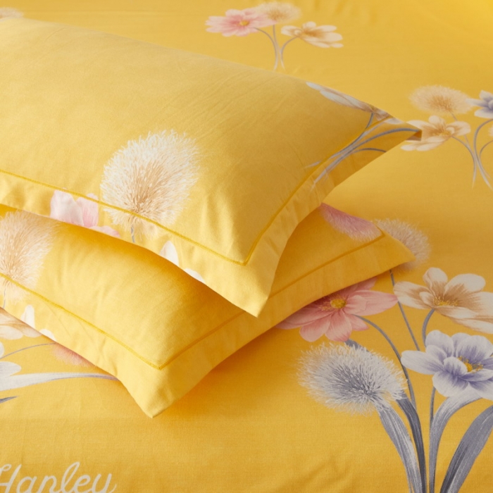 91家纺网 家纺一手货源 找家纺 金纱玉纺 2022新款全棉印花加厚磨毛四件套 暮云间-黄