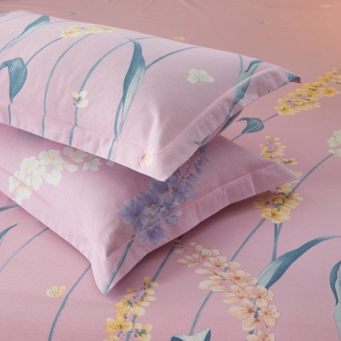 91家纺网 家纺一手货源 找家纺 金纱玉纺 2022新款全棉印花加厚磨毛四件套 青青子衿-粉