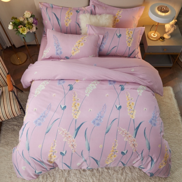 91家纺网 家纺一手货源 找家纺 金纱玉纺 2022新款全棉印花加厚磨毛四件套 青青子衿-粉