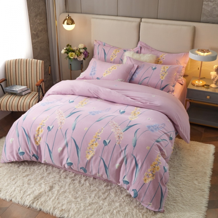 91家纺网 家纺一手货源 找家纺 金纱玉纺 2022新款全棉印花加厚磨毛四件套 青青子衿-粉