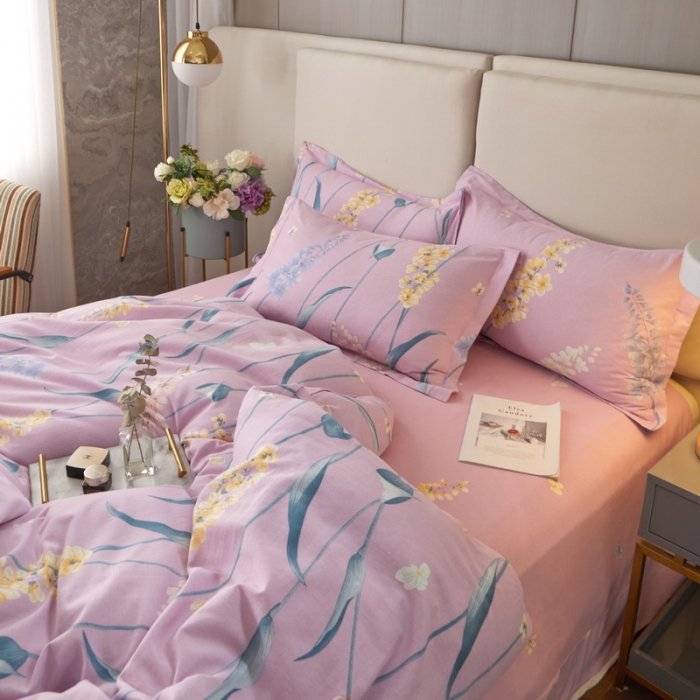 91家纺网 家纺一手货源 找家纺 金纱玉纺 2022新款全棉印花加厚磨毛四件套 青青子衿-粉