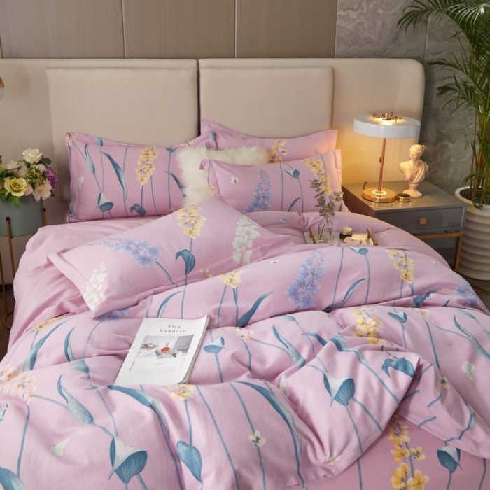 91家纺网 家纺一手货源 找家纺 金纱玉纺 2022新款全棉印花加厚磨毛四件套 青青子衿-粉