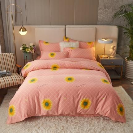 91家纺网 家纺一手货源 找家纺 金纱玉纺 2022新款印花加厚磨毛四件套 甜心派-粉