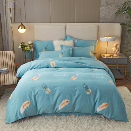 金纱玉纺 2022新款全棉印花加厚磨毛四件套 笑颜-蓝