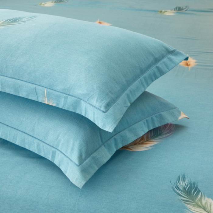 91家纺网 家纺一手货源 找家纺 金纱玉纺 2022新款全棉印花加厚磨毛四件套 笑颜-蓝