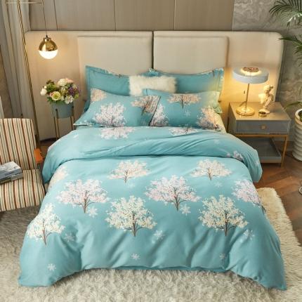 金纱玉纺 2022新款全棉印花加厚磨毛四件套 幸运树-绿