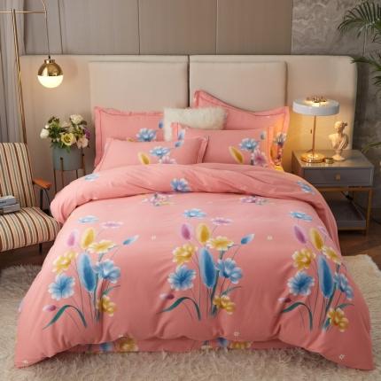 91家纺网 家纺一手货源 找家纺 金纱玉纺 2022新款全棉印花加厚磨毛四件套 萱草梦-粉