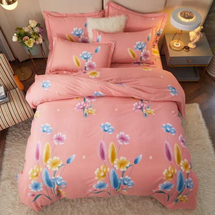 91家纺网 家纺一手货源 找家纺 金纱玉纺 2022新款全棉印花加厚磨毛四件套 萱草梦-粉