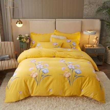 91家纺网 家纺一手货源 找家纺 金纱玉纺 2022新款全棉印花加厚磨毛四件套 寻花季-黄