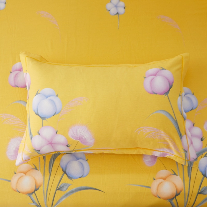 91家纺网 家纺一手货源 找家纺 金纱玉纺 2022新款全棉印花加厚磨毛四件套 寻花季-黄