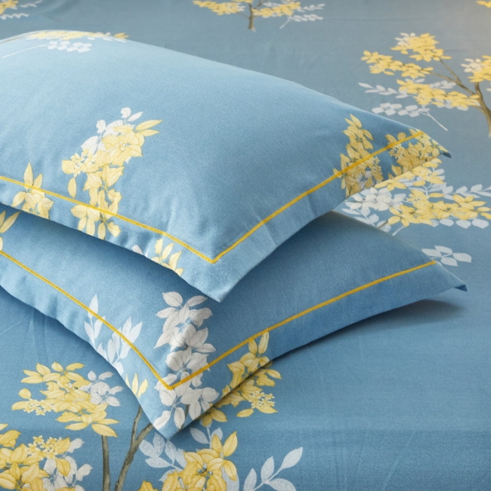 91家纺网 家纺一手货源 找家纺 金纱玉纺 2022新款全棉印花加厚磨毛四件套 寻觅留香-蓝