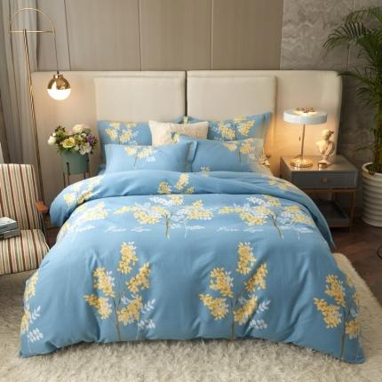 金纱玉纺 2022新款全棉印花加厚磨毛四件套 寻觅留香-蓝