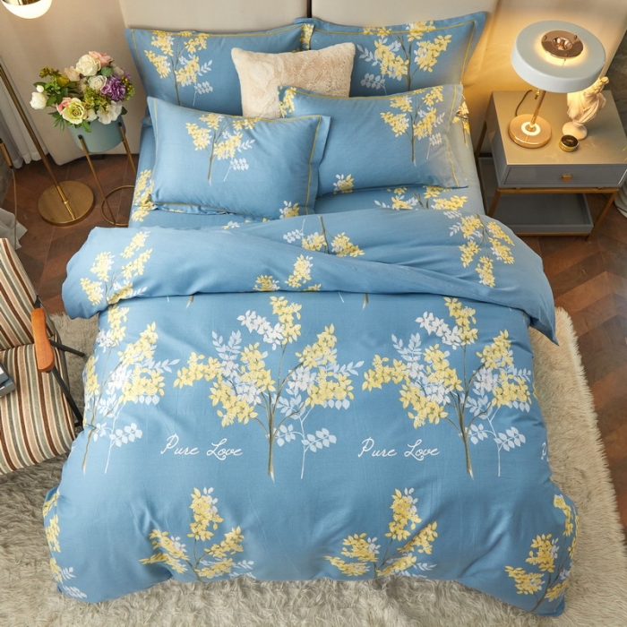 91家纺网 家纺一手货源 找家纺 金纱玉纺 2022新款全棉印花加厚磨毛四件套 寻觅留香-蓝