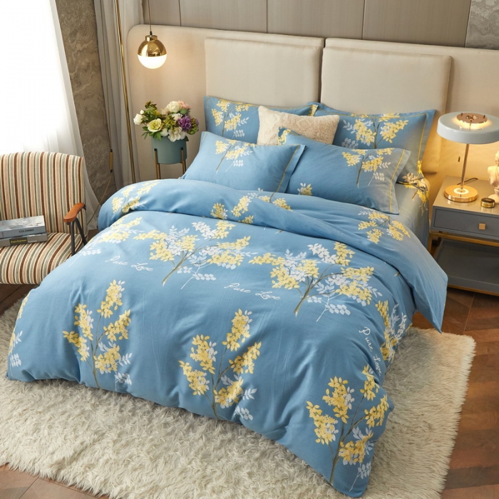 91家纺网 家纺一手货源 找家纺 金纱玉纺 2022新款全棉印花加厚磨毛四件套 寻觅留香-蓝