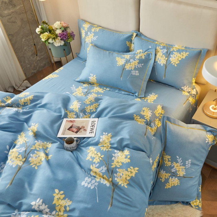 91家纺网 家纺一手货源 找家纺 金纱玉纺 2022新款全棉印花加厚磨毛四件套 寻觅留香-蓝