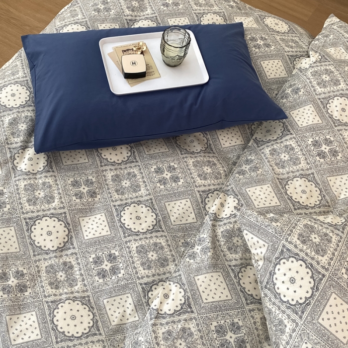 91家纺网 家纺一手货源 找家纺 22新款40支13372全棉简约风水洗混搭四件套 复古腰果花