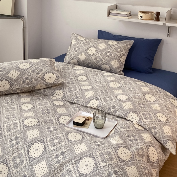 91家纺网 家纺一手货源 找家纺 22新款40支13372全棉简约风水洗混搭四件套 复古腰果花