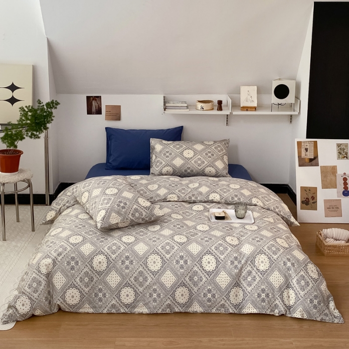 91家纺网 家纺一手货源 找家纺 22新款40支13372全棉简约风水洗混搭四件套 复古腰果花