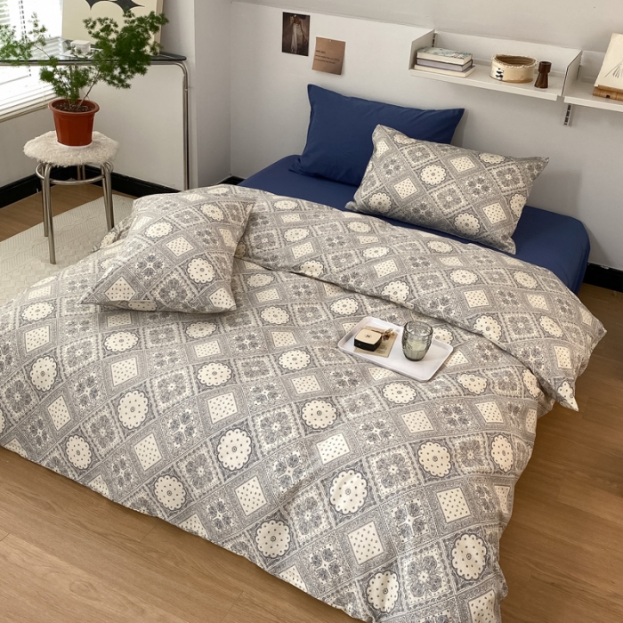 91家纺网 家纺一手货源 找家纺 22新款40支13372全棉简约风水洗混搭四件套 复古腰果花