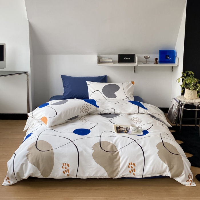 91家纺网 家纺一手货源 找家纺 2022新款40支13372全棉简约风水洗混搭四件套 蓝堡