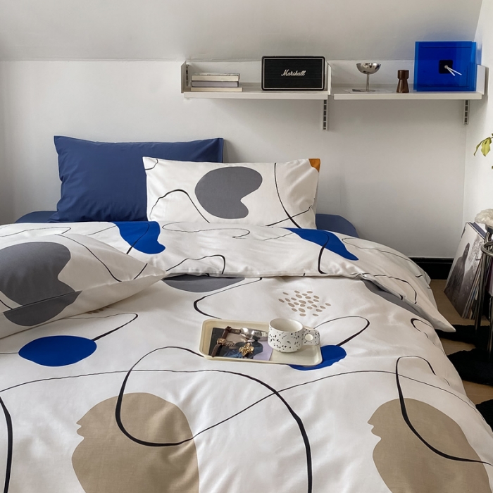 91家纺网 家纺一手货源 找家纺 2022新款40支13372全棉简约风水洗混搭四件套 蓝堡