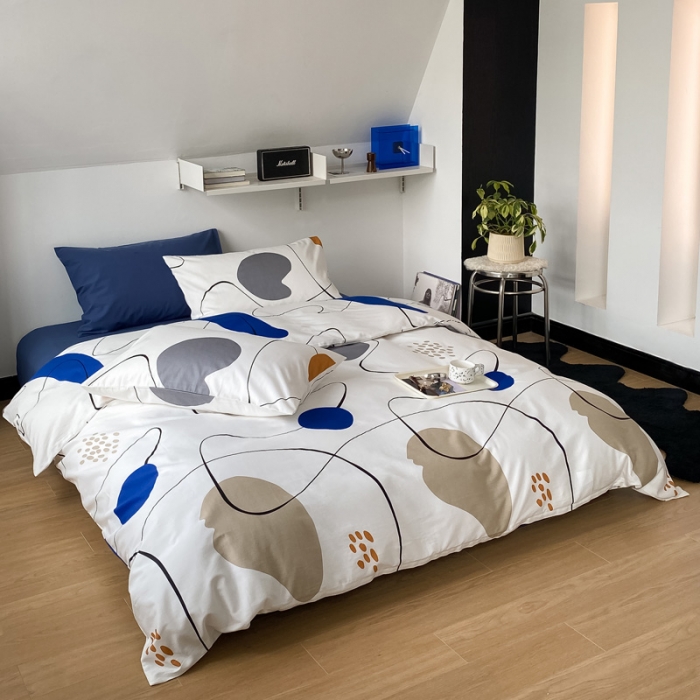 91家纺网 家纺一手货源 找家纺 2022新款40支13372全棉简约风水洗混搭四件套 蓝堡