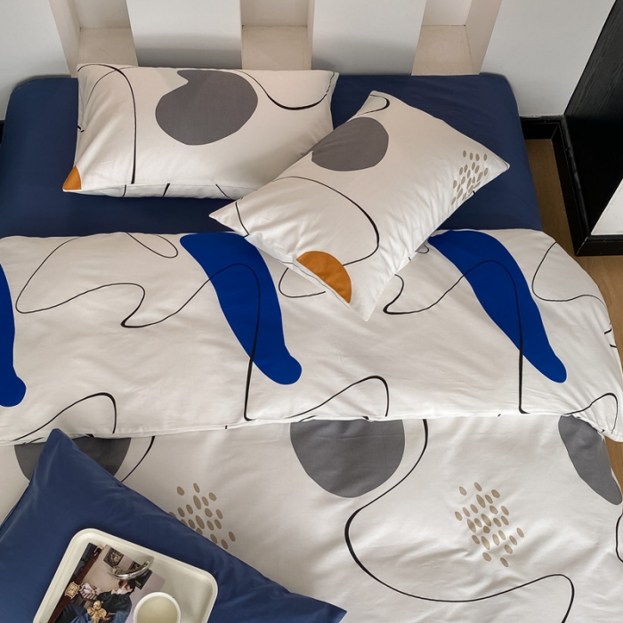 91家纺网 家纺一手货源 找家纺 2022新款40支13372全棉简约风水洗混搭四件套 蓝堡