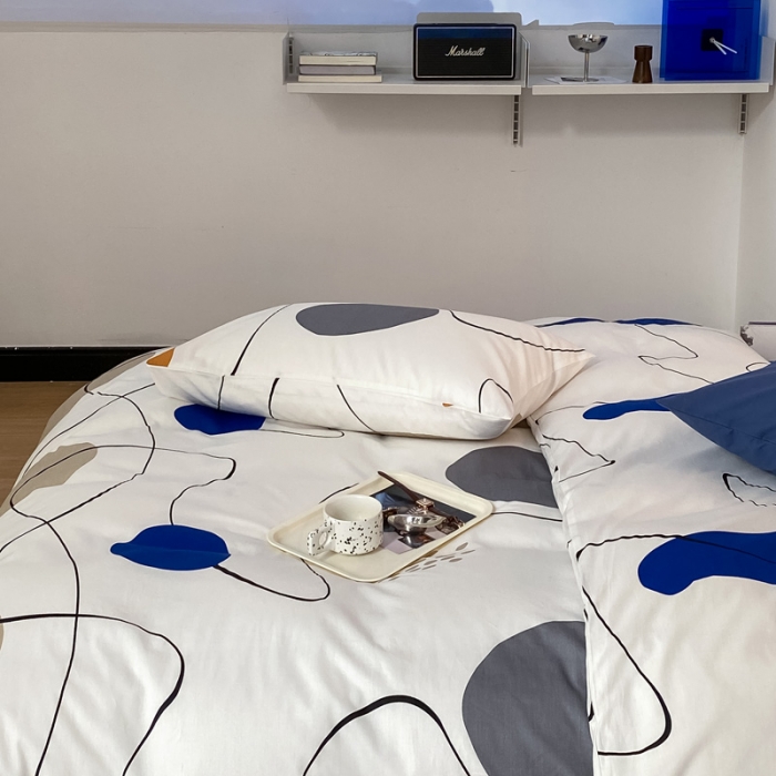 91家纺网 家纺一手货源 找家纺 2022新款40支13372全棉简约风水洗混搭四件套 蓝堡