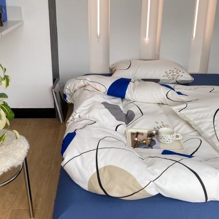 2022新款40支13372全棉简约风水洗混搭四件套 蓝堡