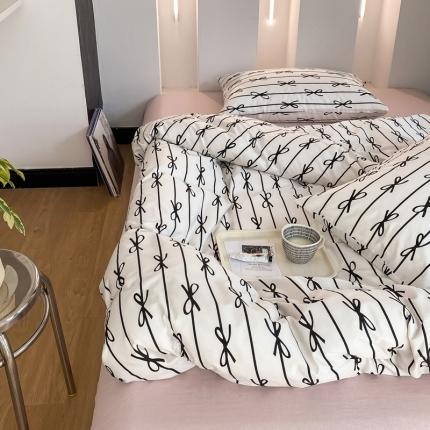 2022新款40支13372全棉简约风水洗混搭四件套 蝴蝶结