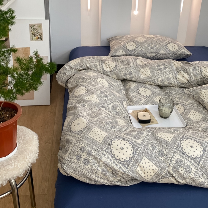 91家纺网 家纺一手货源 找家纺 22新款40支13372全棉简约风水洗混搭四件套 复古腰果花