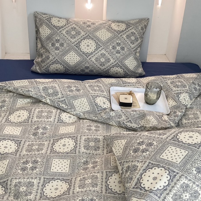 91家纺网 家纺一手货源 找家纺 22新款40支13372全棉简约风水洗混搭四件套 复古腰果花