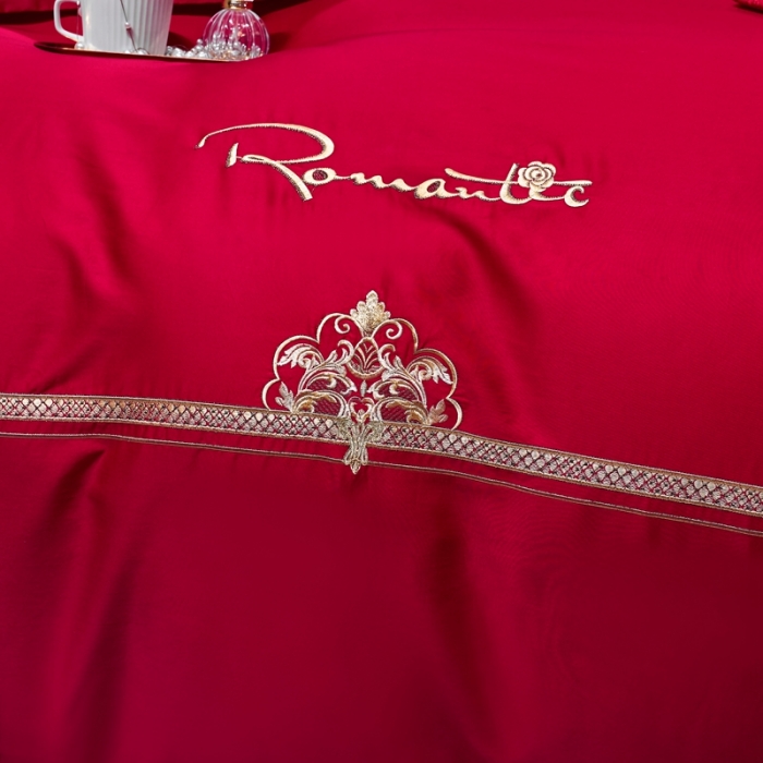 91家纺网 家纺一手货源 找家纺 婚庆四件套大红色刺绣结婚六七件套多件套喜庆婚礼婚被床上用品 爱的约定