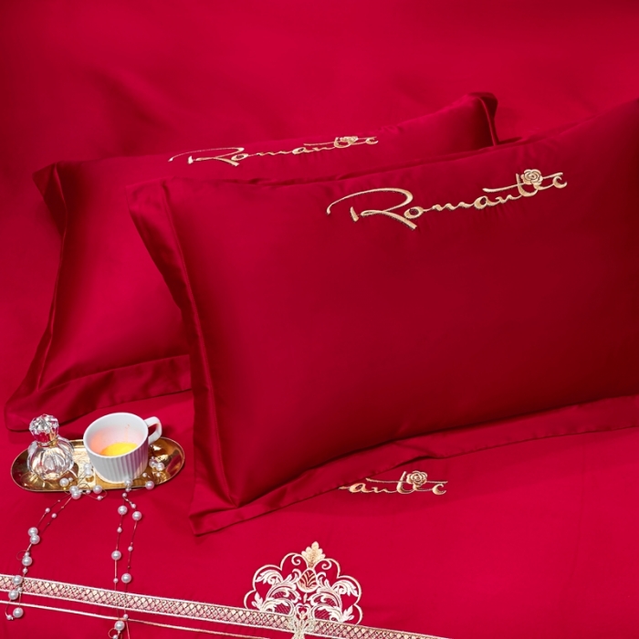 91家纺网 家纺一手货源 找家纺 婚庆四件套大红色刺绣结婚六七件套多件套喜庆婚礼婚被床上用品 爱的约定