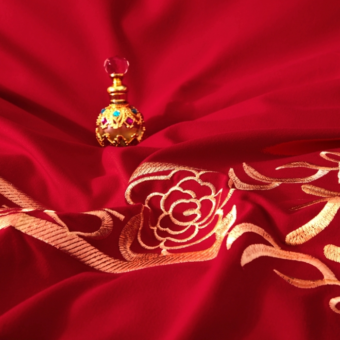 91家纺网 家纺一手货源 找家纺 婚庆四件套大红色刺绣结婚六七件套多件套喜庆婚礼婚被床上用品 百年同心