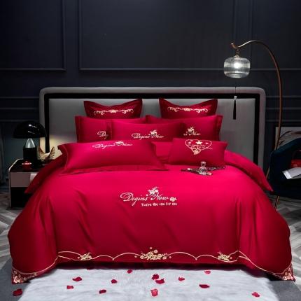 婚庆四件套大红色刺绣结婚六七件套多件套喜庆婚礼婚被床上用品 玫瑰情缘