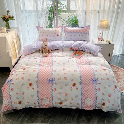 宏源家纺 2022新款亲肤棉芦荟棉四件套7月新花型 蕾丝花熊