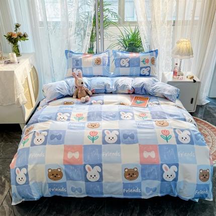 宏源家纺 2022新款亲肤棉芦荟棉四件套7月新花型 兔与熊