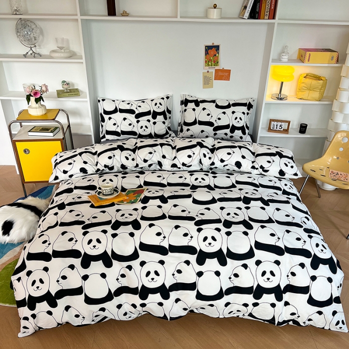 91家纺网 家纺一手货源 找家纺 感遇家纺 2022新款全棉印花系列四件套-第四批 熊猫灰