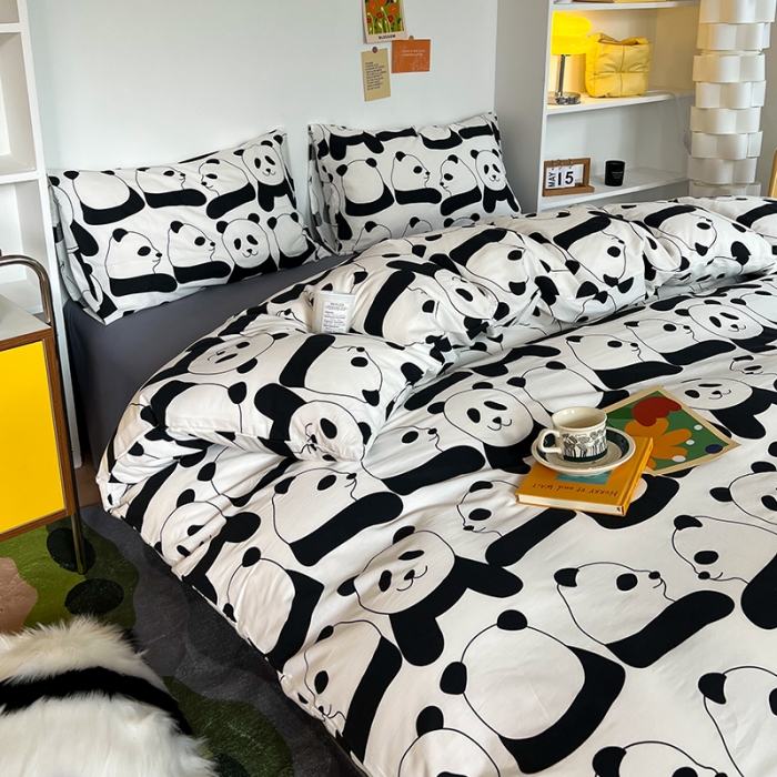 91家纺网 家纺一手货源 找家纺 感遇家纺 2022新款全棉印花系列四件套-第四批 熊猫灰