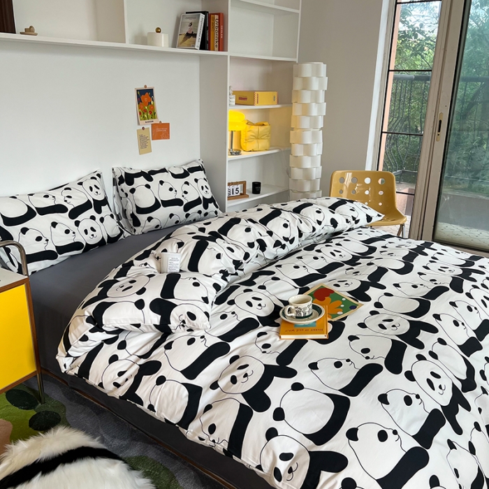 91家纺网 家纺一手货源 找家纺 感遇家纺 2022新款全棉印花系列四件套-第四批 熊猫灰