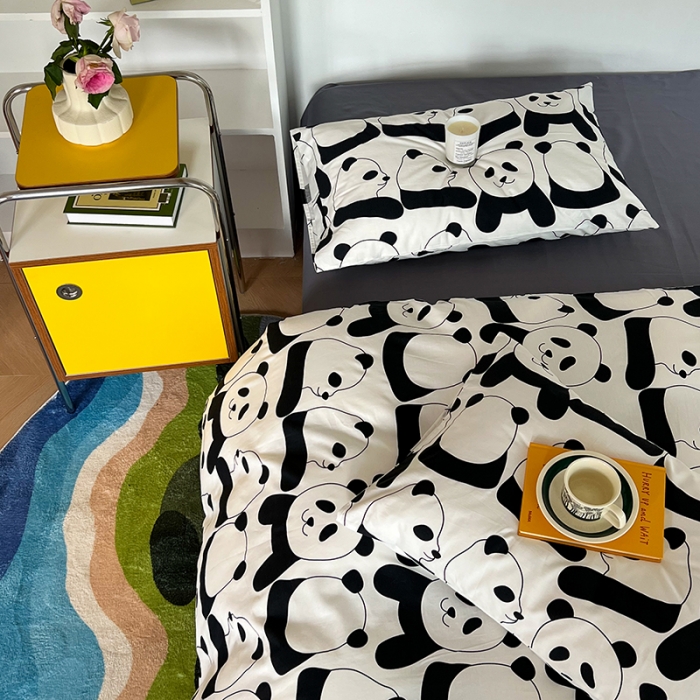 91家纺网 家纺一手货源 找家纺 感遇家纺 2022新款全棉印花系列四件套-第四批 熊猫灰