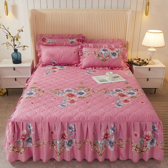 91家纺网 家纺一手货源 找家纺 美莱 2022新款夹棉加厚床裙单件床罩床裙防滑保护套 花开婷玉