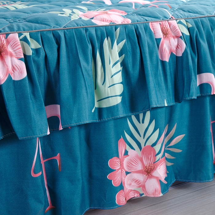 91家纺网 家纺一手货源 找家纺 美莱 2022新款夹棉加厚床裙单件床罩床裙防滑保护套 火烈鸟