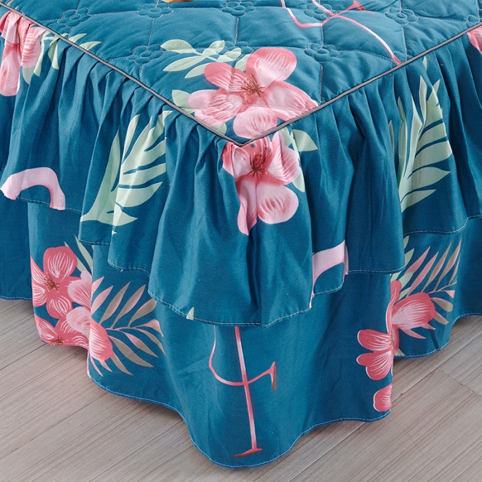 91家纺网 家纺一手货源 找家纺 美莱 2022新款夹棉加厚床裙单件床罩床裙防滑保护套 火烈鸟